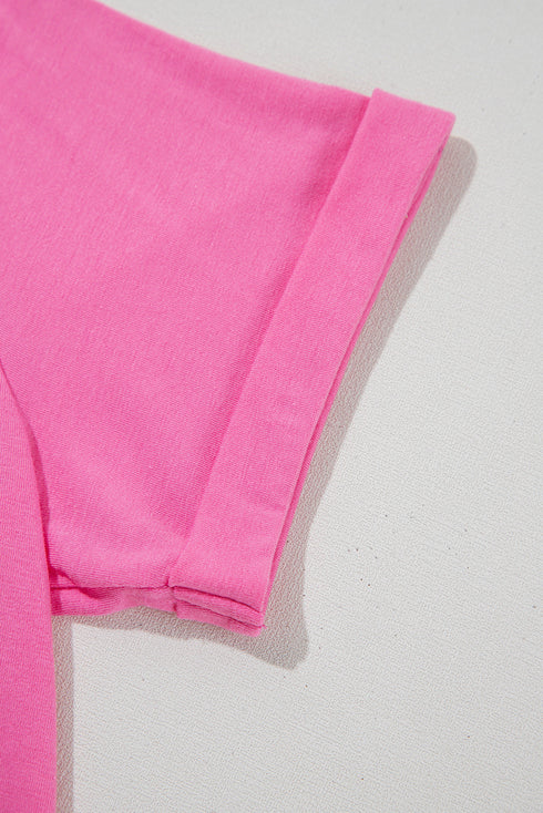 Soft Stretch Solid Crew Neck Rolled Cuff Relaxed Tee